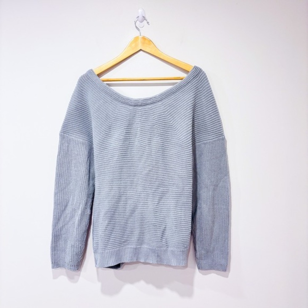 SHEIN Grey Knit Open Cross Back Wide Neck Drop Shoulder Sweater Large